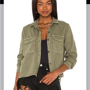 Bella Dahl Olive Green (Basil) Fray Hem Button Down